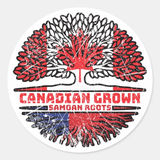 Sticker Rond Samoa Samoan Canadian Canada Arbre Roots Drapeau (Devant)