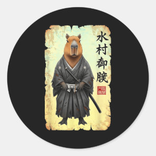 Sticker Rond Samouraï Capybara Art Japonais Graphique Vintage D