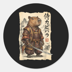 Sticker Rond Samouraï Capybara Art Japonais Graphique Vintage D