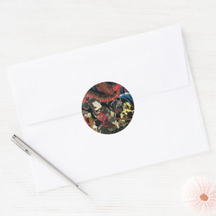 STICKER ROND SAMOURAÏ LUTTANT CONTRE UN CRAPAUD SERPENT GÉANT