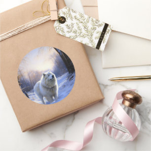 Sticker Rond Samoyed Let It Snow Christmas