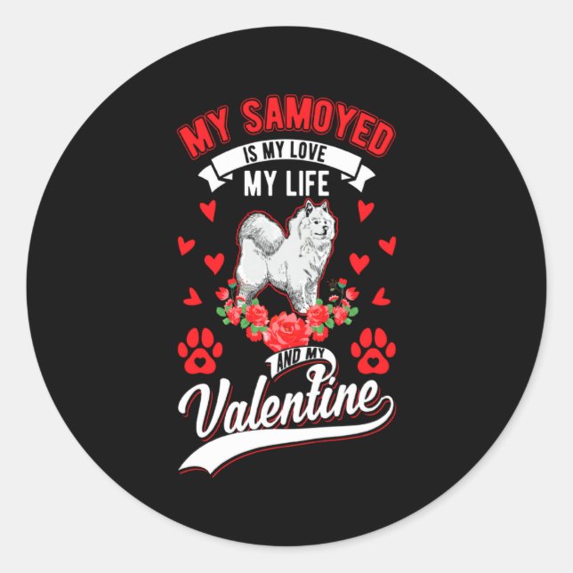 Sticker Rond Samoyed Valentines Day Samoyed 1  (Devant)