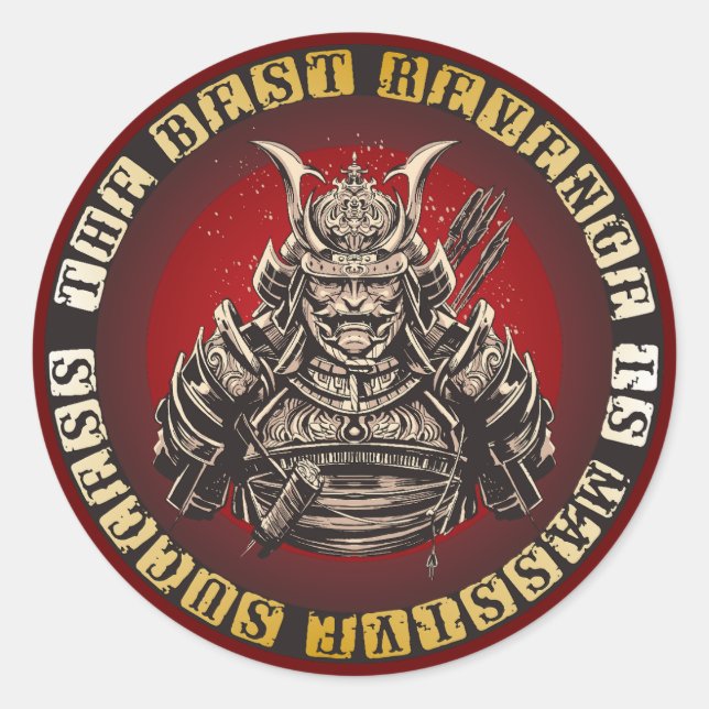 Sticker Rond Samurai - Citation des guerriers japonais (Devant)