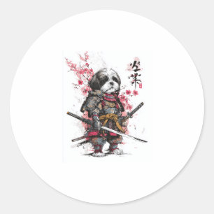 Sticker Rond Samurai Shih Tzu � chien guerrier épique