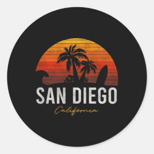 Sticker Rond San Diego Beach California Palms Surf de vacances 