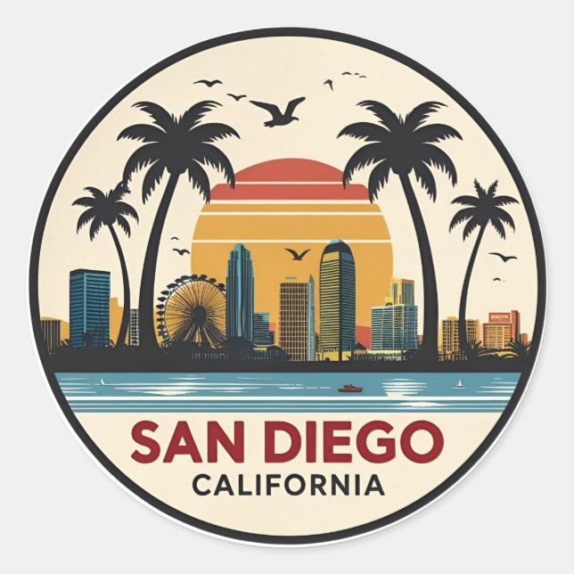 Sticker Rond San Diego California Skyline (Devant)