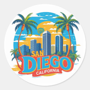 Sticker Rond San Diego California Skyline Art moderne Cityscape
