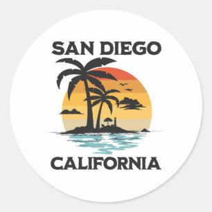 Sticker Rond San Diego Californie Plage Surf Vacances d'été Vi