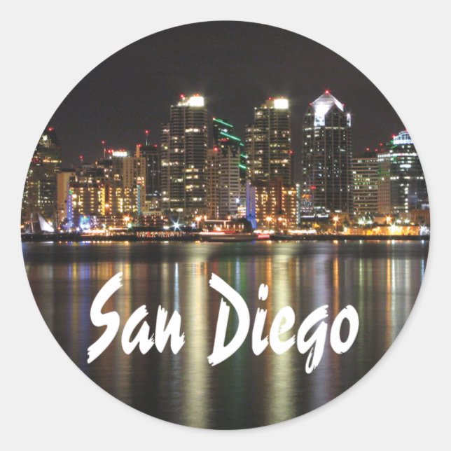 Sticker Rond San Diego Skyline la nuit photo (Devant)