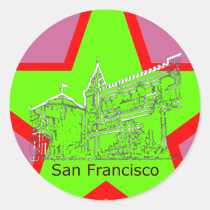 Sticker Rond San Francisco 1986 art Le MUSÉE Zazzle Dessin