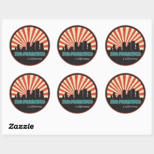 Sticker Rond San Francisco California State Skyline Retro les a