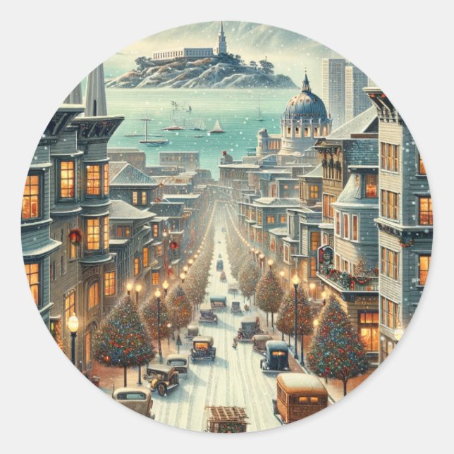 Sticker Rond San Francisco Christmas Elegance - Card (Devant)
