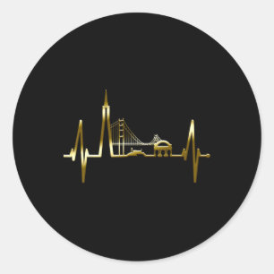 Sticker Rond San Francisco Skyline Battement de coeur Californi