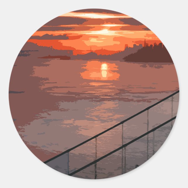 Sticker Rond San Francisco Sunrise Retro (Devant)