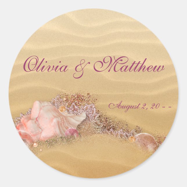Sticker Rond Sand Beach Seashell Beach Mariage Favoriser les Ét (Devant)