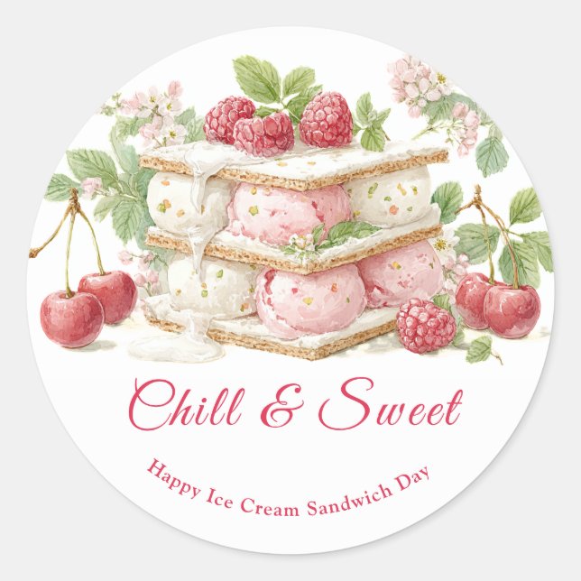 Sticker Rond Sandwich à la crème glacée Aquarelle du jour (Devant)