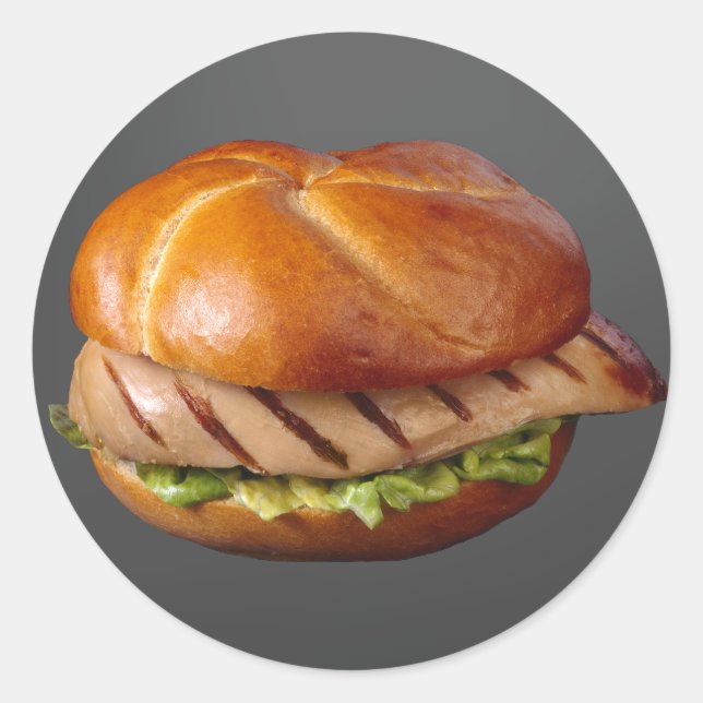 Sticker Rond Sandwich au sein de poulet (Devant)