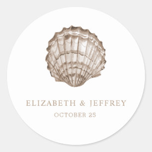 Sticker Rond Sandy Seashells Marine Ocean Beach Mariage