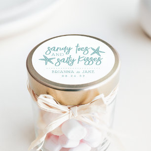 Sticker Rond Sandy Toes, Salty Kisses Destination Mariage Favor