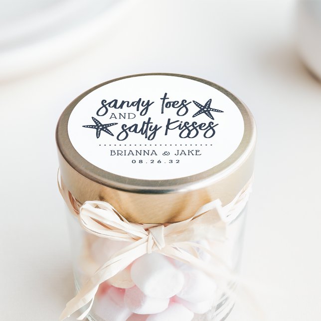 Sticker Rond Sandy Toes, Salty Kisses Destination Mariage Favor (Créateur téléchargé)