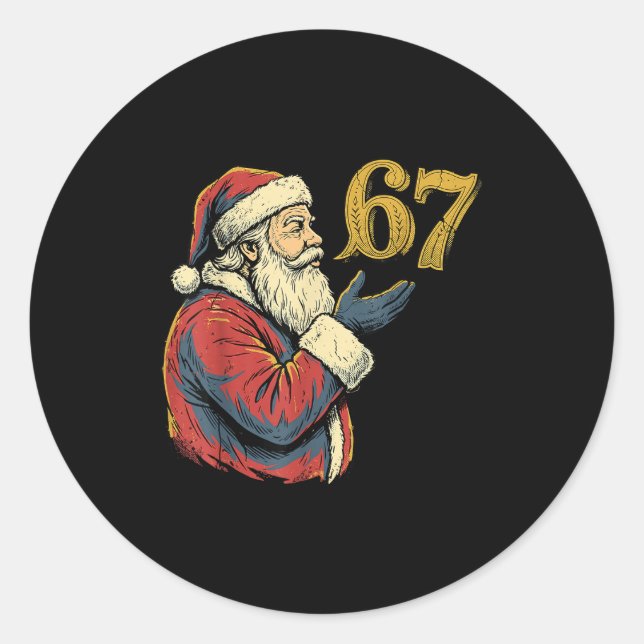 Sticker Rond Santa 67 Number Funny Christmas Meme Se  (Devant)