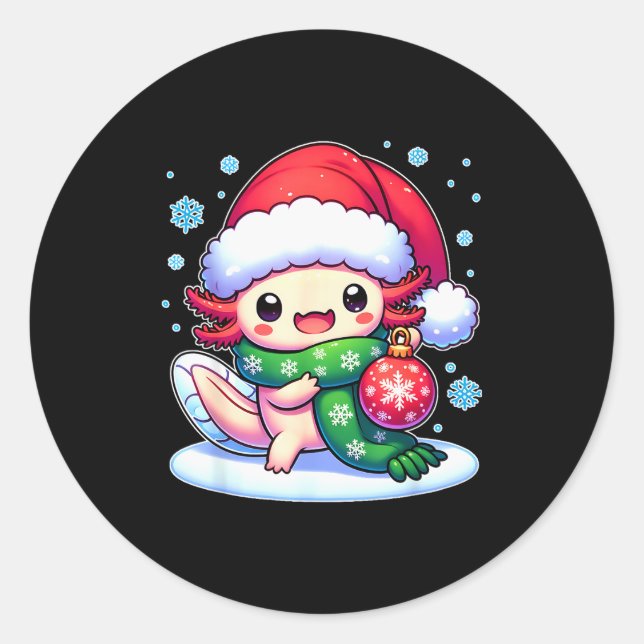 Sticker Rond Santa Axolotl Funny Cute Xmas Funny Christmas  (Devant)