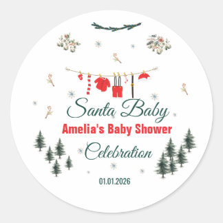 Sticker Rond Santa Baby Christmas Theme Baby Shower 