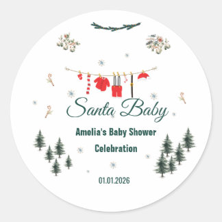 Sticker Rond Santa Baby Christmas Theme Baby Shower 