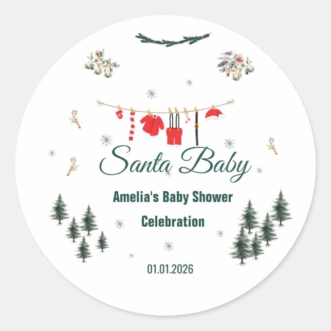 Sticker Rond Santa Baby Christmas Theme Baby Shower  (Devant)