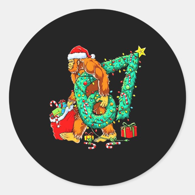Sticker Rond Santa Bigfoot 67 Christmas Tree Xmas Lights Funny  (Devant)