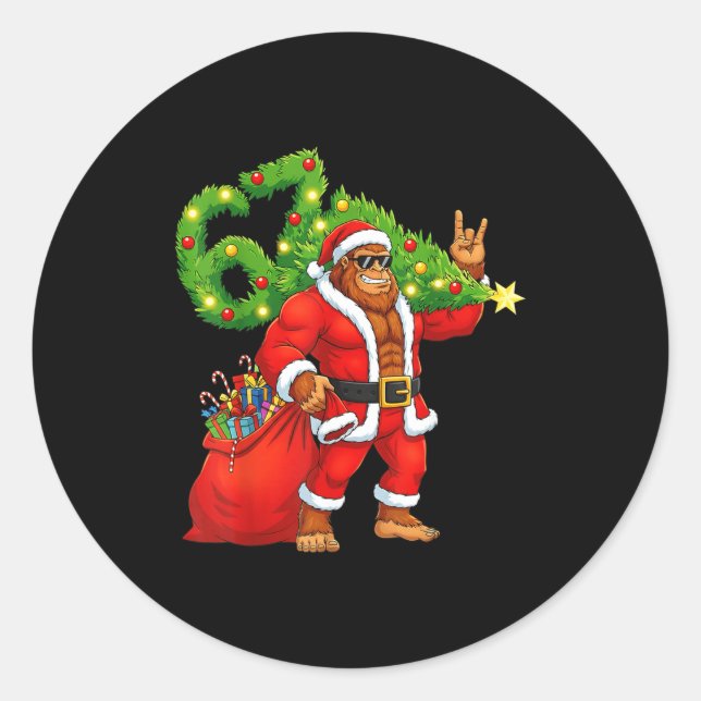 Sticker Rond Santa Bigfoot 67 Meme Funny Six Seven Christmas Ho (Devant)