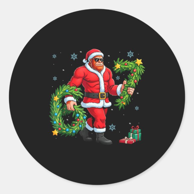 Sticker Rond Santa Bigfoot Christmas Tree Sasquatch 67 Six Seve (Devant)