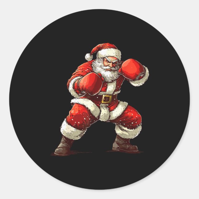 Sticker Rond Santa Boxing Xmas Mma Muay Thai Lover Boxer Christ (Devant)