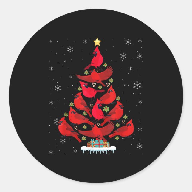 Sticker Rond Santa Cardinal Bird Christmas Tree Christmas Light (Devant)