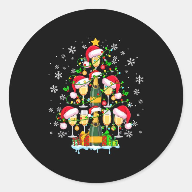 Sticker Rond Santa Champagnes As Christmas Tree Matching Drinke (Devant)