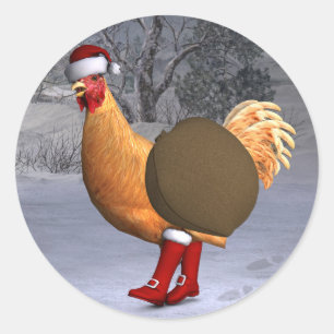Sticker Rond Santa Claus au coq orange