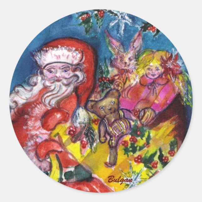 STICKER ROND SANTA CLAUS AVEC CADEAUX (Devant)
