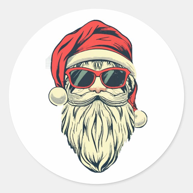 Sticker Rond santa claus avec lunettes (Devant)