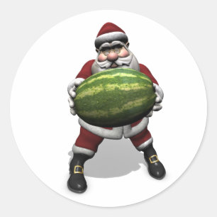 Sticker Rond Santa Claus Avec Très Grande Pastèque