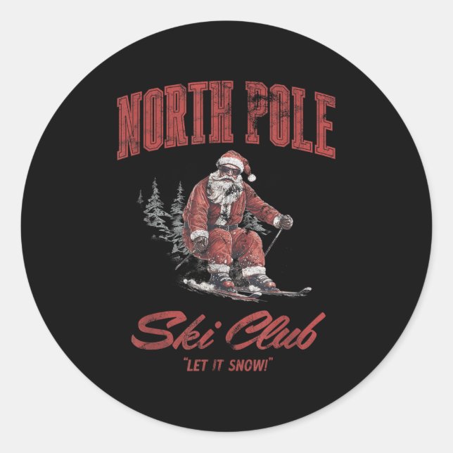 Sticker Rond Santa Claus Christmas Snow Skiing At The North Le  (Devant)