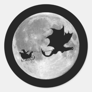 Sticker Rond Santa Claus Dragon Rider