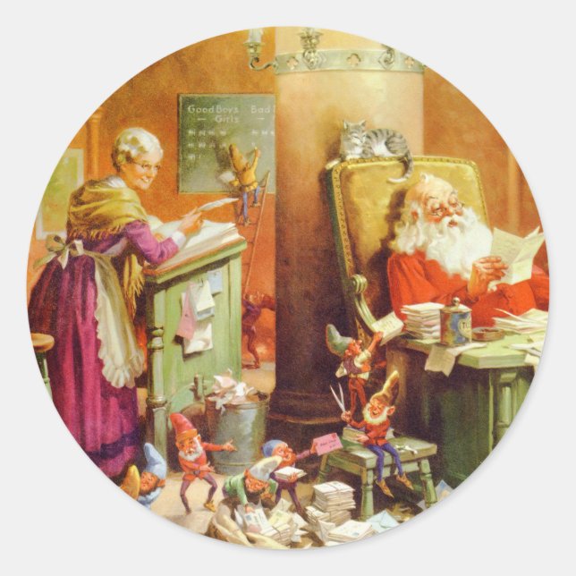 Sticker Rond Santa Claus et Mme Claus dans la salle des Mailroo (Devant)