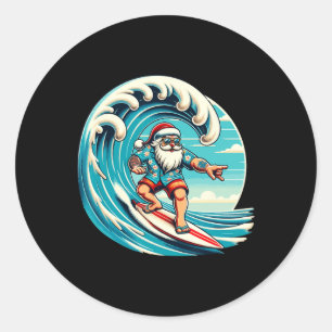 Sticker Rond Santa Claus Hawaiian Surfing Noël Aloha Tropi