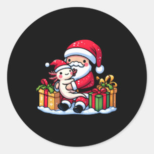 Sticker Rond Santa Claus Hugs Axolotl Pajama de Noël Famille M