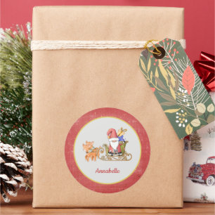 Sticker Rond Santa Claus Reindeer Sleigh Nom personnalisé