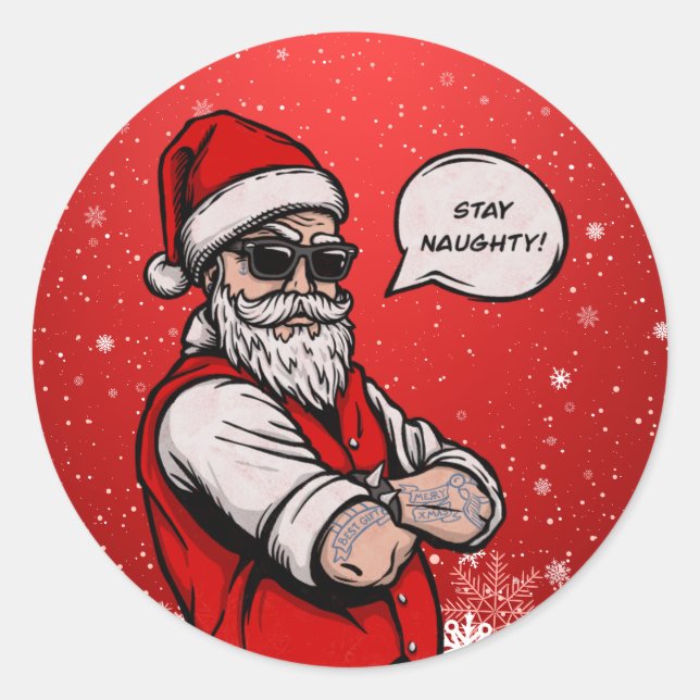 Sticker Rond Santa Claus Restez coquin Noël drôle (Devant)