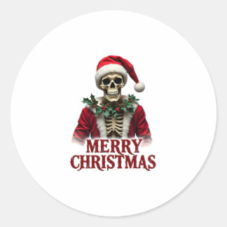 Sticker Rond Santa Claus Skeleton Outfit Skull Funny Christmas 