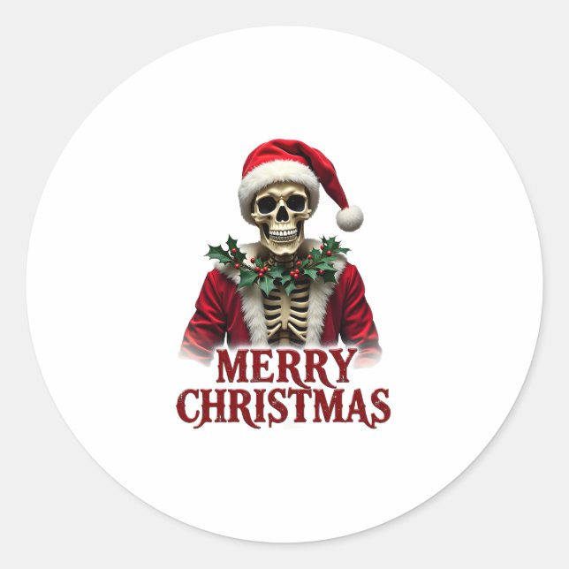 Sticker Rond Santa Claus Skeleton Outfit Skull Funny Christmas  (Devant)