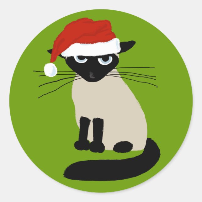 Sticker Rond Santa Clause Siamese - Drôle Chat de Noël (Devant)