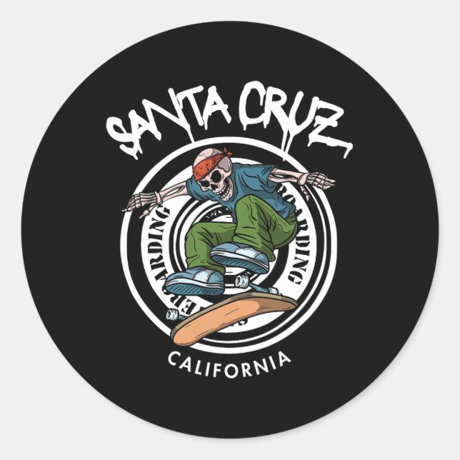 Sticker Rond Santa Cruz Skater Laid Back California Skeleton Sk (Devant)